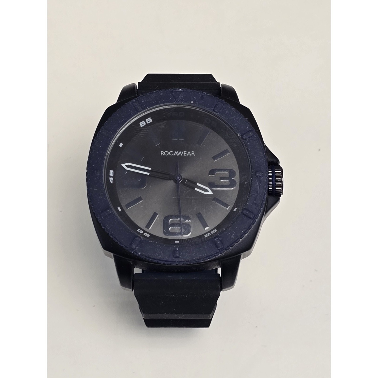 Vintage Rocawear Mens Quartz Analog Watch 50mm Dial Rubber Strap Rm3001 Black